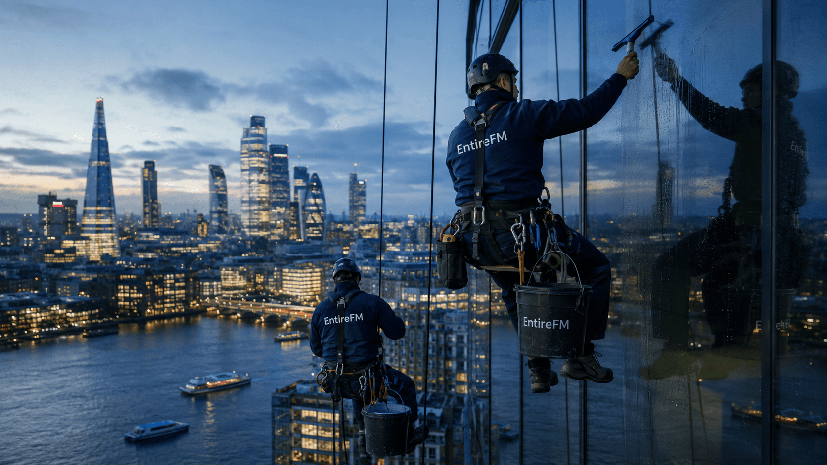 Building Maintenance Unit BMU cradle operating on commercial glass high-rise
